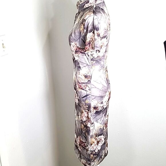 Oxiuly Fashion Gray Dress, White w/Pink Flowers, Zipper Neck to Side, Size Small - Picture 7 of 11